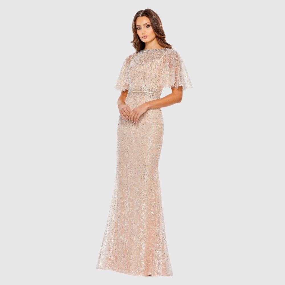 MAC DUGGAL Pink Embellished Neck Butterfly Sleeve Trumpet Gown